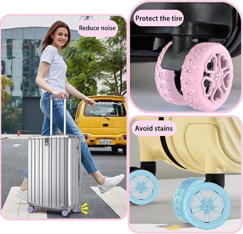 واقي عجلة الأمتعة، 8 قطع بتصميم Sakura Love - واقيات سيليكون ممتازة لعجلات دوارة مقاس 2-2.4 بوصة مضادة للانزلاق، فائقة الهدوء ومقاومة للاهتراء (وردي) in Saudi Arabia