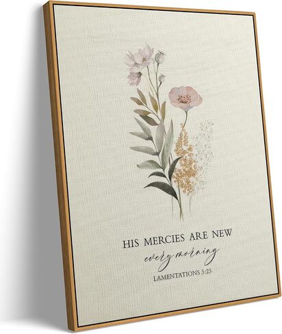 Framed Christian Floral Scripture Canvas Wall Art Boho Bible Inspirational Picture Wall Decor His Mercies Are New Every Morning Poster Print Artwork for Prayer Room Church Study Living Room Home Decoration in Saudi Arabia