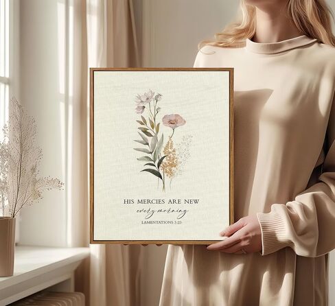 Framed Christian Floral Scripture Canvas Wall Art Boho Bible Inspirational Picture Wall Decor His Mercies Are New Every Morning Poster Print Artwork for Prayer Room Church Study Living Room Home Decoration in Saudi Arabia