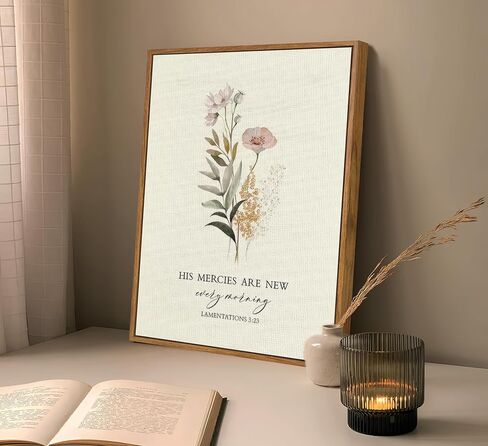 Framed Christian Floral Scripture Canvas Wall Art Boho Bible Inspirational Picture Wall Decor His Mercies Are New Every Morning Poster Print Artwork for Prayer Room Church Study Living Room Home Decoration in Saudi Arabia