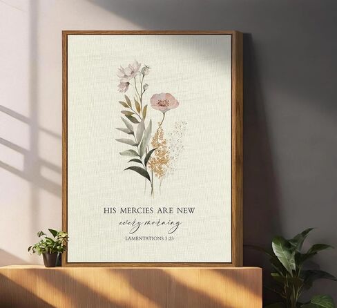 Framed Christian Floral Scripture Canvas Wall Art Boho Bible Inspirational Picture Wall Decor His Mercies Are New Every Morning Poster Print Artwork for Prayer Room Church Study Living Room Home Decoration in Saudi Arabia