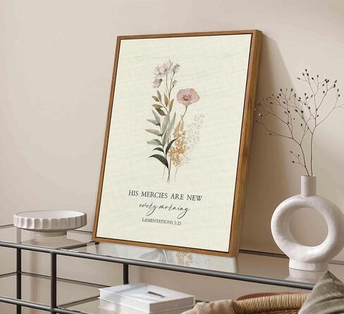 Framed Christian Floral Scripture Canvas Wall Art Boho Bible Inspirational Picture Wall Decor His Mercies Are New Every Morning Poster Print Artwork for Prayer Room Church Study Living Room Home Decoration in Saudi Arabia