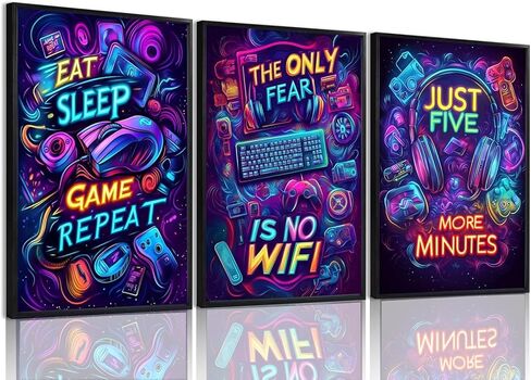 Yolbcdr Neon Gaming Posters Video Game Wall Art Prints Set of 3 Game Room Decor Gaming Sign Painting Playroom Cool Pictures Gamer Wall Decor for Boy Teen Men Bedroom Bathroom 12x16in Unframed in Saudi Arabia