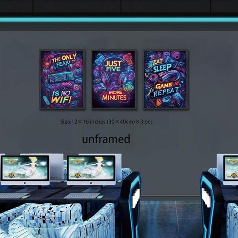 Yolbcdr Neon Gaming Posters Video Game Wall Art Prints Set of 3 Game Room Decor Gaming Sign Painting Playroom Cool Pictures Gamer Wall Decor for Boy Teen Men Bedroom Bathroom 12x16in Unframed in Saudi Arabia
