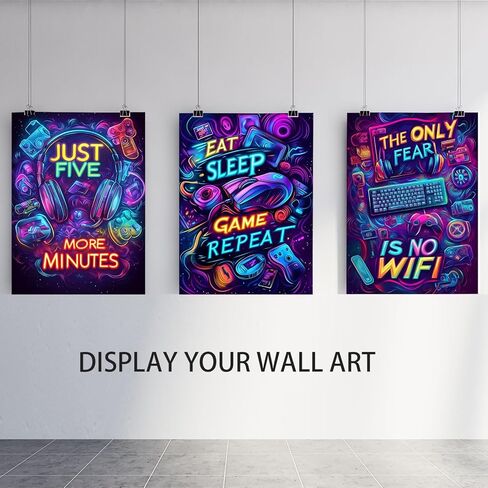 Yolbcdr Neon Gaming Posters Video Game Wall Art Prints Set of 3 Game Room Decor Gaming Sign Painting Playroom Cool Pictures Gamer Wall Decor for Boy Teen Men Bedroom Bathroom 12x16in Unframed in Saudi Arabia