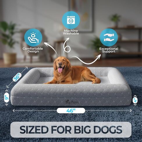 Large Cooling Orthopedic Dog Bed for Large Dogs - Ice Silk Cooling Cover, 5 Waterproof Liners, Non-Slip Bottom, Raised Bolsters, Machine Washable Dog Bed - Gray in Saudi Arabia