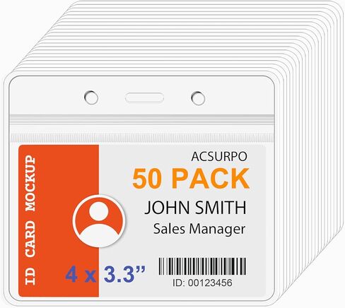 50 Pack Clear Badge Holder,3.26X 5.28/3x4 Inch/2.25" x 3.5" Plastic ID Card Holder Large Vertical Name Tag Holder Waterproof Badge Holders for Name Tag ID Card Badge with Waterproof Resealable Zip in Saudi Arabia
