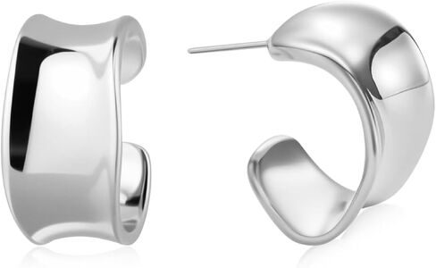 Silver Earrings For Women|Silver Chunky Earrings|Sterling Silver Post Open Hoops|Statement Jewelry For Women in Saudi Arabia