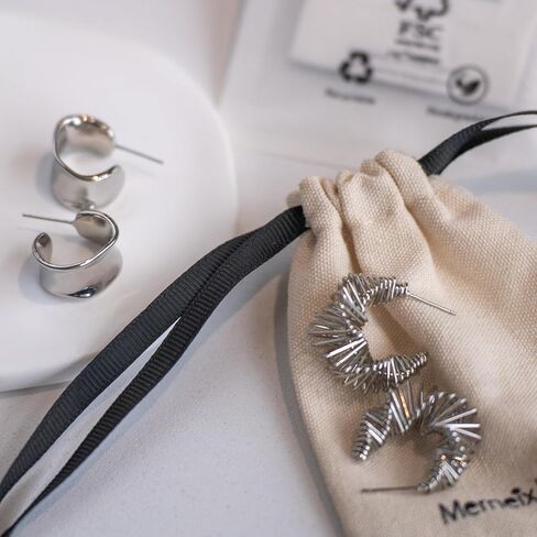 Silver Earrings For Women|Silver Chunky Earrings|Sterling Silver Post Open Hoops|Statement Jewelry For Women in Saudi Arabia