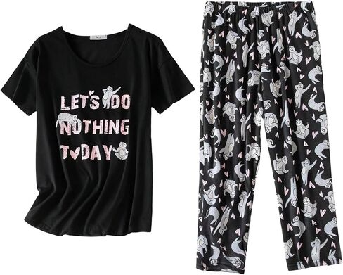 Womens Cotton Pajama Sets 2 Piece Capri Pants with Short Sleeved Pjs Set for Women Lightweight All Season Pajamas in Saudi Arabia