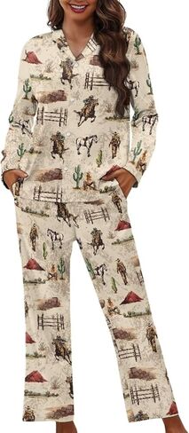 Pajamas for Women Set Long Sleeve Button Down Pajama Set Womens Button Up Top Pants in Saudi Arabia