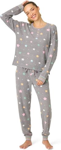PJ Salvage womens Ski Jammie Classic Long-sleeve Henley Top and Jogger Pant Bottom 2-piece Pajama Set in Saudi Arabia