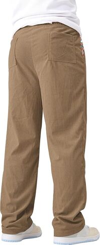 Mens Casual Corduroy Pants Lightweight Elastic Waist Drawstring Pants Straight Baggy Pants with Pockets in Saudi Arabia