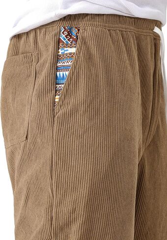 Mens Casual Corduroy Pants Lightweight Elastic Waist Drawstring Pants Straight Baggy Pants with Pockets in Saudi Arabia