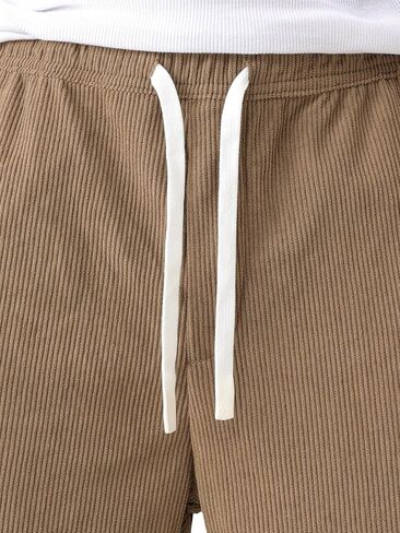 Mens Casual Corduroy Pants Lightweight Elastic Waist Drawstring Pants Straight Baggy Pants with Pockets in Saudi Arabia