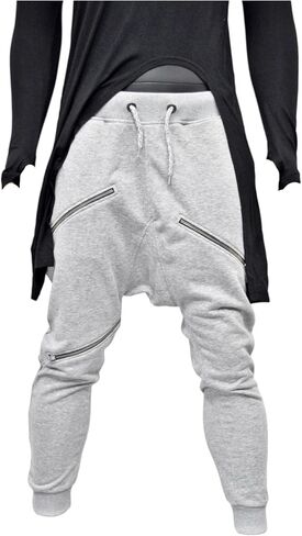 Men's Front 3way Zipper Jogger,Low Crotch Harem Jogger,Relaxed Sweatpants, Slim Fit Tappered, Steampunk in Saudi Arabia