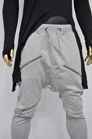 Men's Front 3way Zipper Jogger,Low Crotch Harem Jogger,Relaxed Sweatpants, Slim Fit Tappered, Steampunk in Saudi Arabia