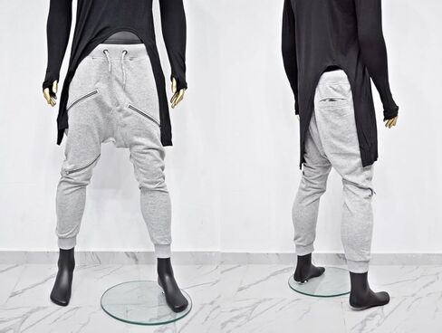 Men's Front 3way Zipper Jogger,Low Crotch Harem Jogger,Relaxed Sweatpants, Slim Fit Tappered, Steampunk in Saudi Arabia