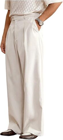 OYOANGLE Men's Pleated Dress Pants Zipper Fly Straight Leg Business Work Office Slacks Trousers with Pocket in Saudi Arabia