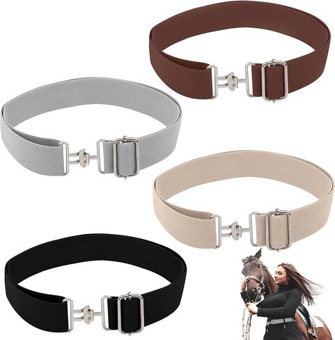 4Pcs 1.5inch Elastic Equestrian Belt,Horse Riding Belt,Bit Buckle Leather Key Strap for Women Horseback Riding Equestrian Sports(Black,Gray,Beige,Brown) in Kuwait