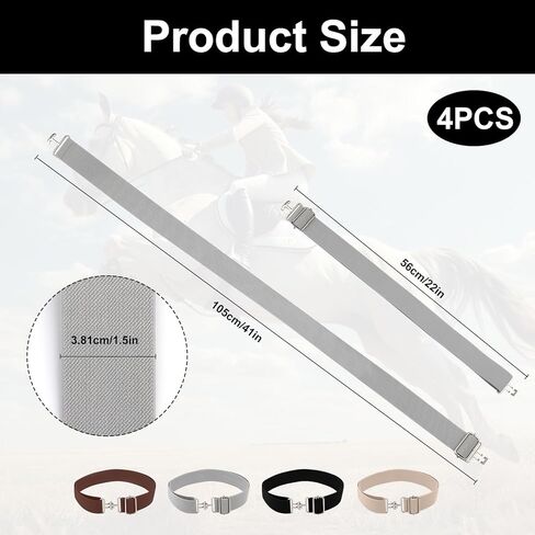 4Pcs 1.5inch Elastic Equestrian Belt,Horse Riding Belt,Bit Buckle Leather Key Strap for Women Horseback Riding Equestrian Sports(Black,Gray,Beige,Brown) in Kuwait