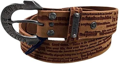 True Religion Womens Jeans Leather Belt Brown Script Hardware Logo Horseshoe Buckle (22) in Saudi Arabia