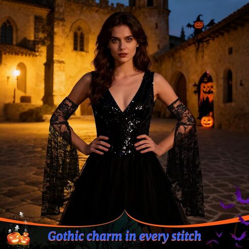 Women's Lace Arm Sleeves Gothic Lace Gloves Detachable Sleeves for Wedding Dresses Halloween Vampire Accessories in Saudi Arabia