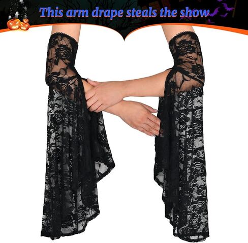 Women's Lace Arm Sleeves Gothic Lace Gloves Detachable Sleeves for Wedding Dresses Halloween Vampire Accessories in Saudi Arabia