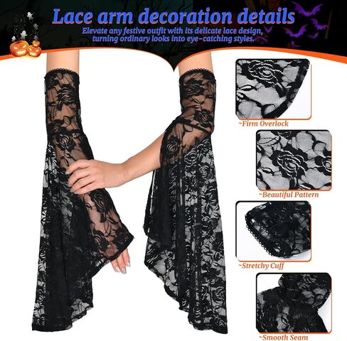 Women's Lace Arm Sleeves Gothic Lace Gloves Detachable Sleeves for Wedding Dresses Halloween Vampire Accessories in Saudi Arabia