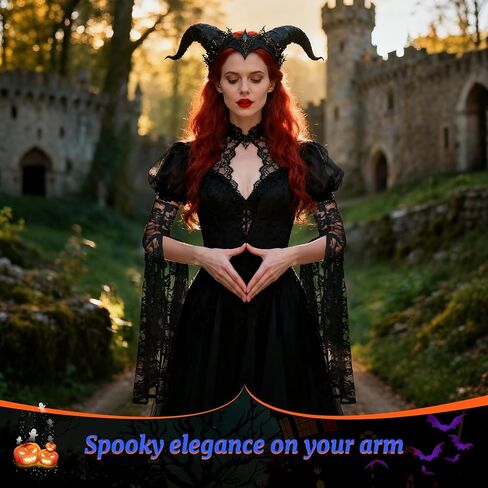 Women's Lace Arm Sleeves Gothic Lace Gloves Detachable Sleeves for Wedding Dresses Halloween Vampire Accessories in Saudi Arabia