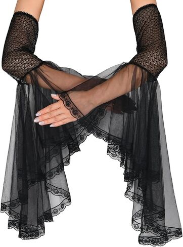 Women's Lace Arm Sleeves Gothic Lace Gloves Detachable Sleeves for Wedding Dresses Halloween Vampire Accessories in Saudi Arabia