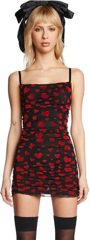 Dolls Kill Noir Rise and Fall Mesh Dress by Sugar Thrillz – Ruched Mini Dress with Heart Print & Lettuce Trim in Saudi Arabia
