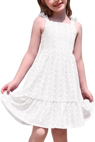 FYMNSI Toddler Dress Girls Ruffle Shoulder Straps Eyelet Sundress Kids Summer Outfits Casual Birthday Party Pageant Dresses in Saudi Arabia