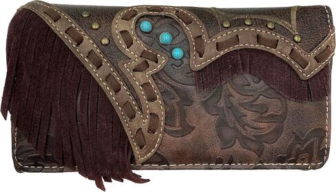 Zelris Women Crossbody Wallet Turquoise Concho Suede Fringe Two Tone Cowgirl Trifold Open in Saudi Arabia
