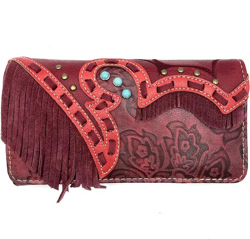 Zelris Women Crossbody Wallet Turquoise Concho Suede Fringe Two Tone Cowgirl Trifold Open in Saudi Arabia