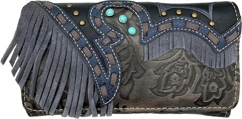 Zelris Women Crossbody Wallet Turquoise Concho Suede Fringe Two Tone Cowgirl Trifold Open in Saudi Arabia