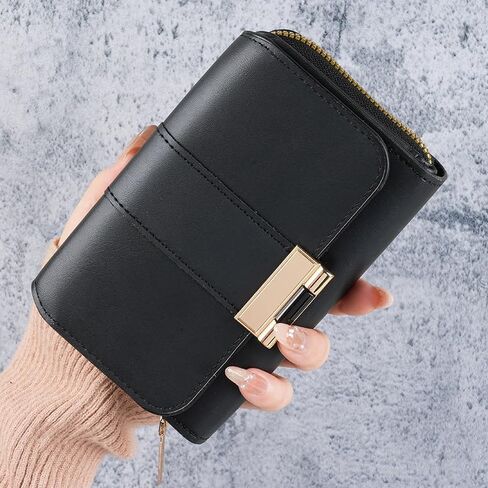 Women's Medium Wallet Multi-slot Card Holder Trifold Leather Purse with Large Zipper Pocket in Saudi Arabia