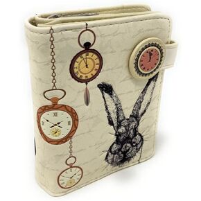 Shag Wear Pocket Watch and Rabbit Small Women’s Wallet, Vegan Faux Leather Bifold with Card Slots, ID Window and Compact Snap Closure in Beige 4.5" in Kuwait