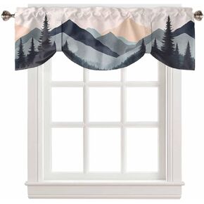 Black Forest Silhouette Tie Up Valances for Windows, Boho Adjustable Valance Curtain for Living Room/Bedroom, Mountain Tree Rod Pocket Kitchen Curtains Shade, 1 Panel 54 x 18 in in Saudi Arabia