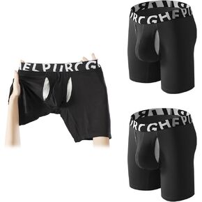 Mens Fly Pouch Trunks Separate Front Open Underwear Breathable Bulge Boxer Briefs Short & Long Leg in Kuwait