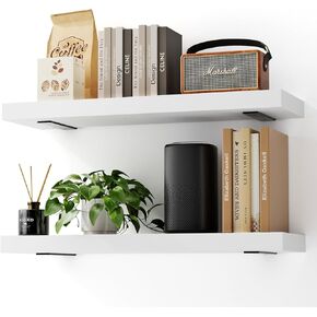 Solid Wood Floating Shelves 24'' Long, 8'' Deep Wall Mounted Shelves with Heavy Duty Brackets, Max Load 150 lbs, Wall Shelves for Bathroom Kitchen Living Room, 24 x 8 x 1.6 in, Walnut, Set of 2 in Kuwait