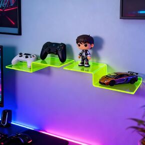 مجموعة أرفف أكريليك مكونة من قطعتين من SetGame مثبتة على الحائط على شكل حرف Z، منظم تخزين جداري مقاس 12 بوصة للألعاب والكتب والنباتات وألبوم الصور، مناسب للمكتب وغرفة المعيشة وديكور الغرفة (أصفر) in Kuwait