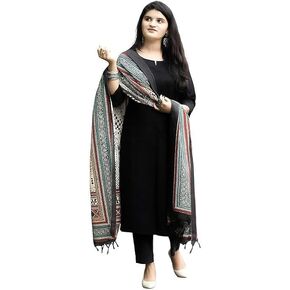 Women's Solid Viscose Rayon Straight Kurta Set with Dupatta | Round-Neck Kurti with Trousers | Ethnic Dress in Saudi Arabia