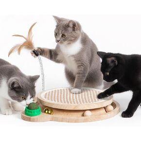 Toy Cat Scratcher التفاعلية ، وسادة خدش سيزال ، خشب لعبة هريرة مع مسار كرة الجرس ، ودعابة الريشة للتمرين البدني العقلي لغز in Kuwait
