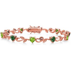 Gem Stone King 18K Rose Gold Plated Silver Heart Shape Green Nano Emerald Green Peridot and Round White Lab Grown Diamond Greek Vine Flower Tennis Bracelet For Women (5.04 Cttw, 7.5 Inch) in Saudi Arabia
