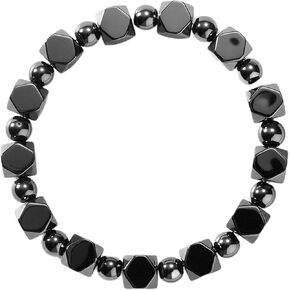 Black Obsidian Bracelet for Men 8mm Irregular Hematite Stretch Bracelet Natural Healing Stone Beaded Bracelet Anxiety Stress Relief Bracelet Handmade Jewelry Gift for Women Men in Saudi Arabia