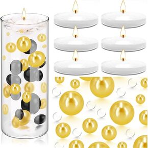 10000 Pcs Water Beads 200 Pcs Floating Pearls and 6 Pcs Floating Candles NO Hole Pearl Water Gel Beads for Vases Floating Candles for Centerpieces Home Weddings Table Party Decor(White, Red) in Kuwait