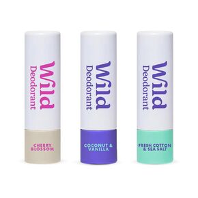 Wild - Pack of 3 Mini Deodorants - Fresh Scents - Natural Ingredients & Aluminum Free - Long Lasting Protection - Great for Vacation & Travel - Plastic Free - Vegan & Eco-Friendly - Trial Size in Kuwait