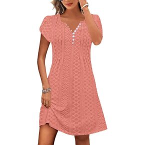 Disamer Womens Casual Dresses Short Sleeve Summer Dresses 2025 Boho Floral Beach Sundresses Spring A-Line Dress with Pockets in Kuwait
