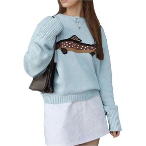 Women's Animal Graphic Sweater Crew Neck Long Sleeve Jumpers Pullover Sweaters in Saudi Arabia